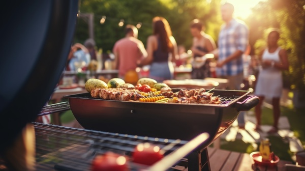 Nahaufnahme Grill auf mit Essen auf Balkon